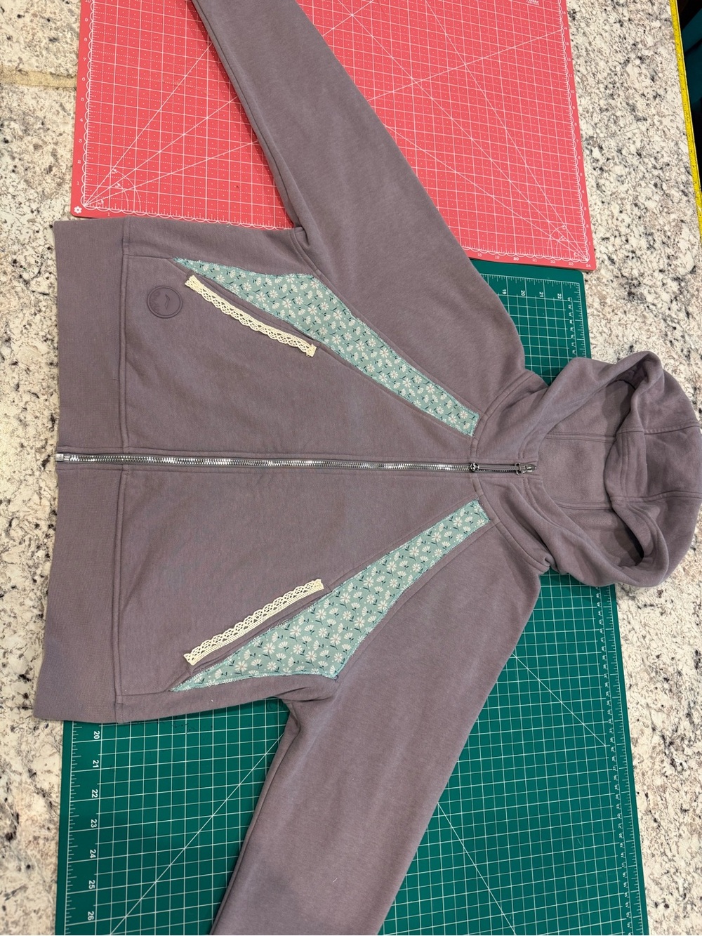 Handmade Upcycled Lilac Zip Hoodie | Patchwork Sunrise Small - Picture 5 of 11